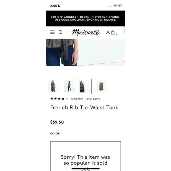 Madewell French Rib Tie-Waist Tank Shirt XXS Gray Stripe Textured Sweater Knit - Picture 4 of 7